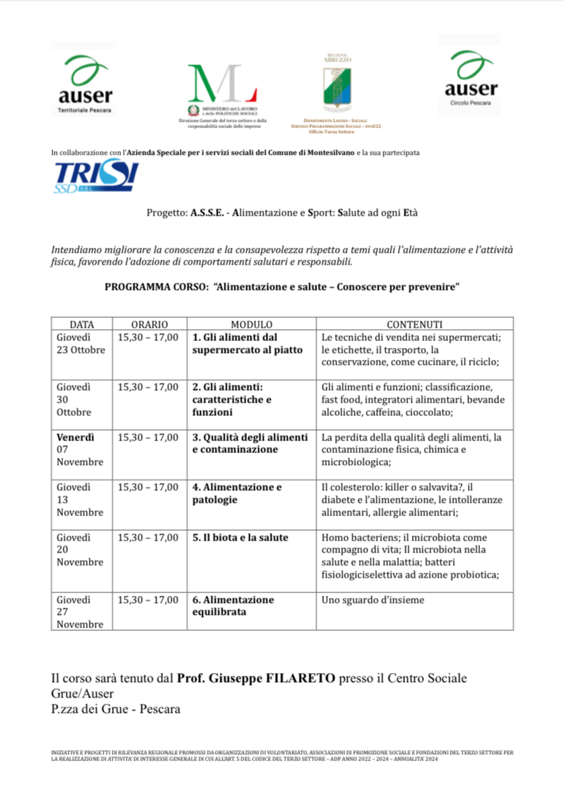 alimentazione e salute programma pescara